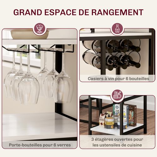 Ensemble Table De Bar 2 Tabourets - Multi-rangement - Acier Noir Effet Marbre Blanc