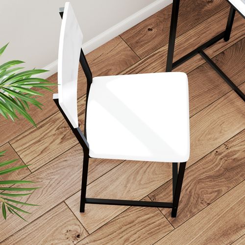 Ensemble Table De Bar 2 Tabourets - Multi-rangement - Acier Noir Effet Marbre Blanc