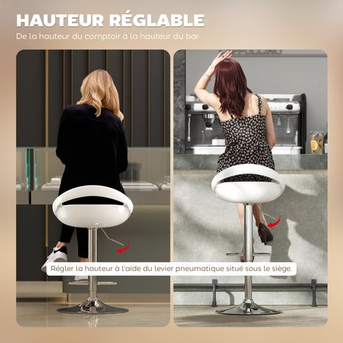 Lot De 2 Tabourets De Bar Design Réglable Pivotant Repose-pieds Intégré
