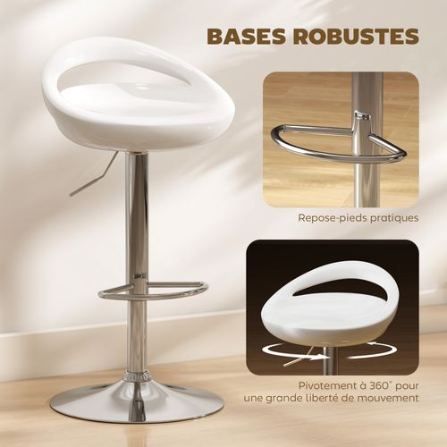 Lot De 2 Tabourets De Bar Design Réglable Pivotant Repose-pieds Intégré