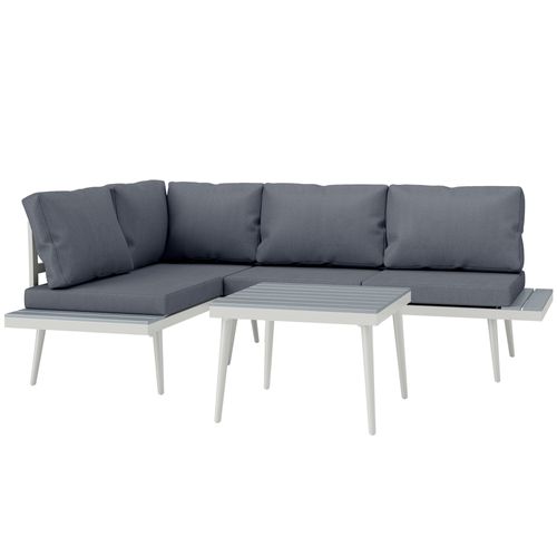 Ensemble Salon De Jardin Modulable 4 Personnes 3 Pièces Design Métal Crème Coussins Gris