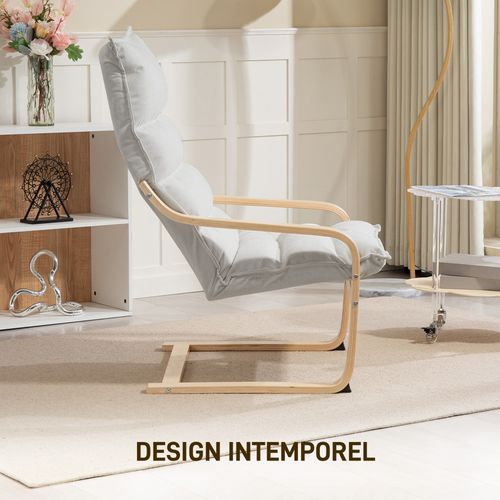 Fauteuil Lounge De Salon Bois De Bouleau Tissu Matelassé Beige