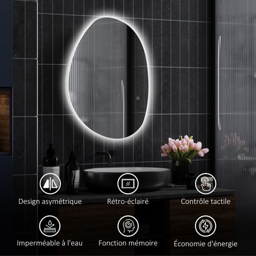 Miroir LED Organique Salle De Bain Réglable - 80 X 60 Cm - Verre Trempé