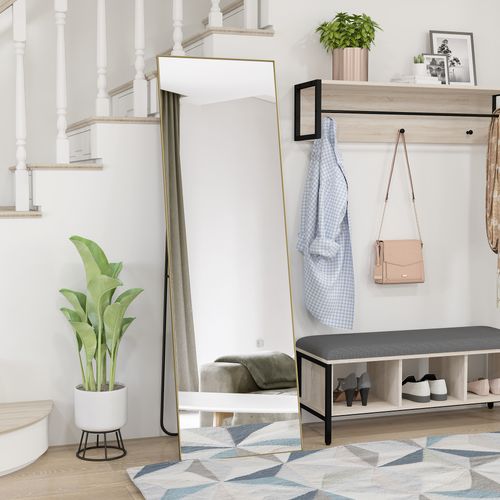 Grand Miroir Pleine Longueur Rectangulaire 50 X 160 Cm - Miroir Sur Pied Ou Mural - Doré