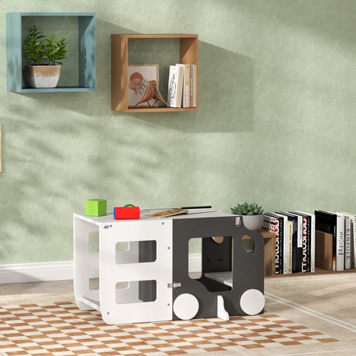 Tour D'observation Enfant Tour D'apprentissage 4 En 1 Design Voiture Bois Blanc Anthracite