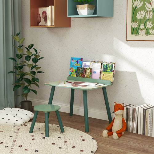 Ensemble Table Et Tabouret Enfant Design Animaux De La Fôret - Porte-livres Intégré - Bois