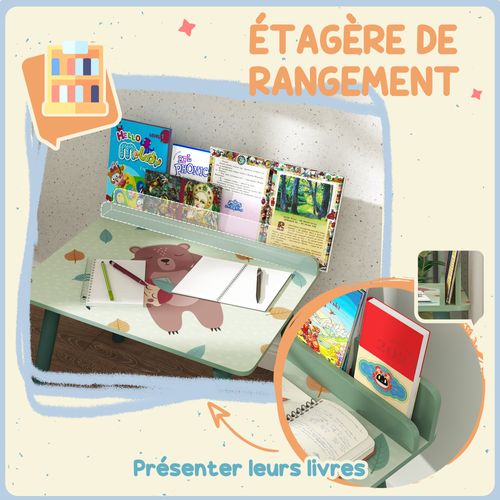 Ensemble Table Et Tabouret Enfant Design Animaux De La Fôret - Porte-livres Intégré - Bois