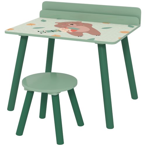 Ensemble Table Et Tabouret Enfant Design Animaux De La Fôret - Porte-livres Intégré - Bois