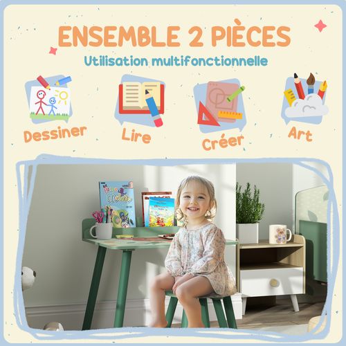 Ensemble Table Et Tabouret Enfant Design Animaux De La Fôret - Porte-livres Intégré - Bois