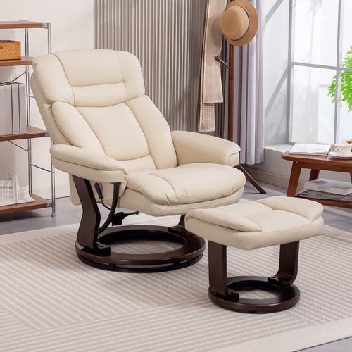Fauteuil Repose-pieds Inclinable Pivotant Effet Bois Wengé Synthétique Beige Clair