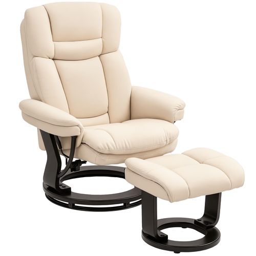 Fauteuil Repose-pieds Inclinable Pivotant Effet Bois Wengé Synthétique Beige Clair
