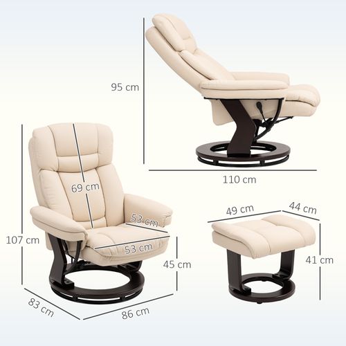 Fauteuil Repose-pieds Inclinable Pivotant Effet Bois Wengé Synthétique Beige Clair