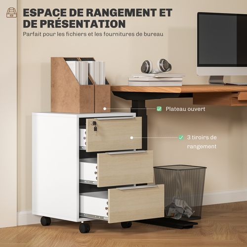 Caisson De Bureau 3 Tiroirs Verrouillables 2 Clés
