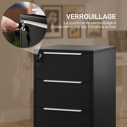 Caisson De Bureau 3 Tiroirs Verrouillables 2 Clés