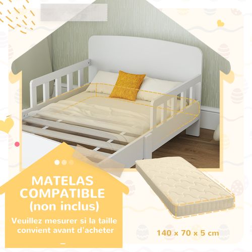 Lit Enfant Design Maison - Tête De Lit, Sommier Lattes Inclus - Mdf Blanc 90x190