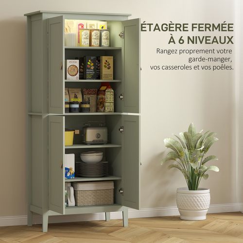 Armoire De Cuisine LED Sur Pied Style Classique Chic 4 Portes 6 Niveaux