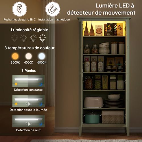 Armoire De Cuisine LED Sur Pied Style Classique Chic 4 Portes 6 Niveaux