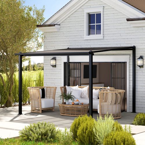 Pergola Adossée En Aluminium 3 X 3 M Polycarbonate Fumé