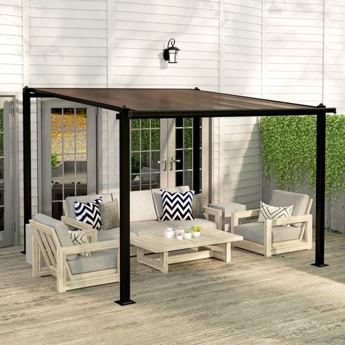 Pergola Adossée En Aluminium 3 X 3 M Polycarbonate Fumé