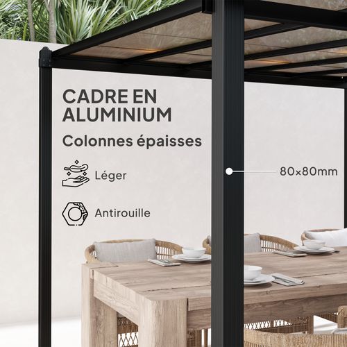 Pergola Adossée En Aluminium 3 X 3 M Polycarbonate Fumé