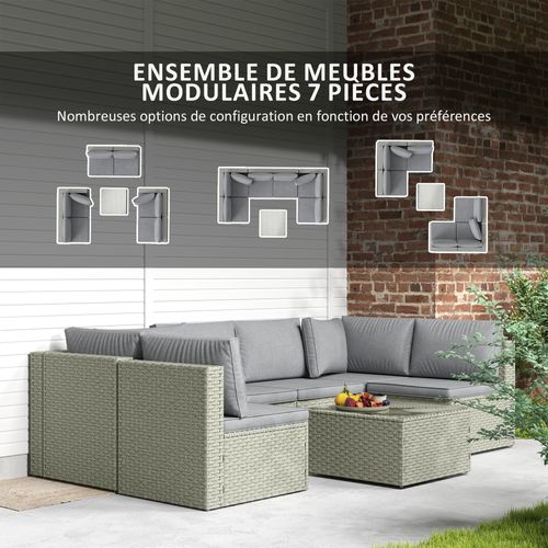 Ensemble Salon De Jardin Modulable 6 Personnes Résine Gris