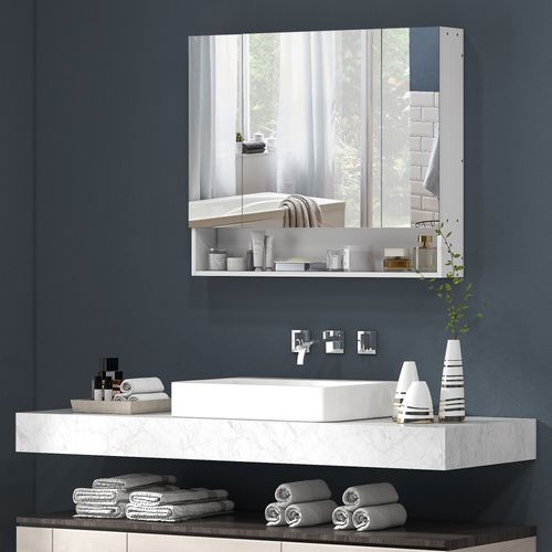 Armoire Miroir Salle De Bain 3 Portes 5 Étagères Niche