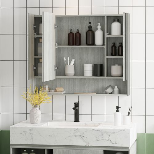 Armoire Miroir Salle De Bain 3 Portes 5 Étagères Niche