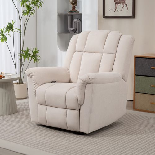 Fauteuil Massant Chauffant Inclinable Repose-pieds Intégré Velours Chenille Beige