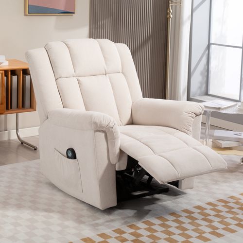 Fauteuil Massant Chauffant Inclinable Repose-pieds Intégré Velours Chenille Beige