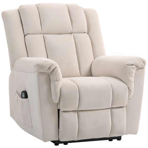 Fauteuil Massant Chauffant Inclinable Repose-pieds Intégré Velours Chenille Beige