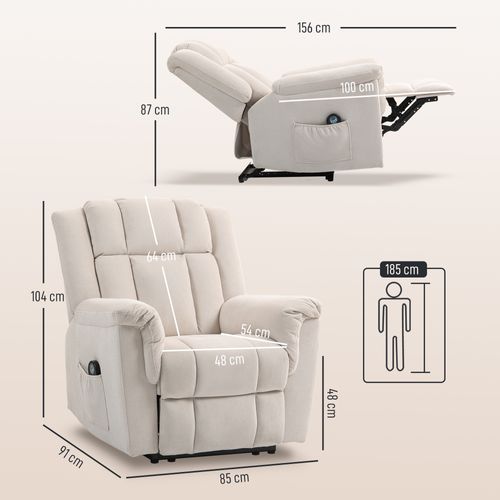 Fauteuil Massant Chauffant Inclinable Repose-pieds Intégré Velours Chenille Beige