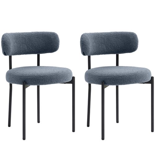 Lot De 2 Chaises De Salon Style Néo-rétro Acier Noir Effet Laine Bouclée