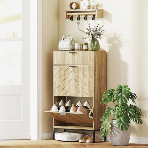 Meuble à Chaussures Design Sur Pied 2 Portes Tiroir Coulissant