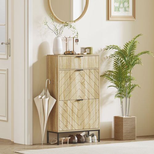 Meuble à Chaussures Design Sur Pied 2 Portes Tiroir Coulissant