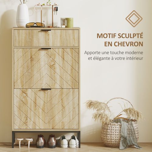 Meuble à Chaussures Design Sur Pied 2 Portes Tiroir Coulissant