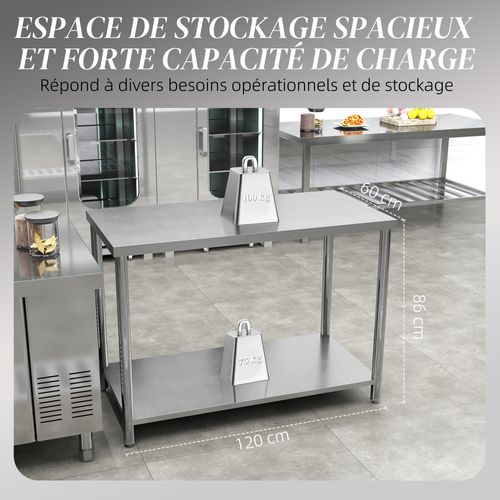 Table De Travail Acier Inox Avec Étagère 120 X 60 X 86 Cm