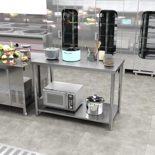 Table De Travail Acier Inox Avec Étagère 120 X 60 X 86 Cm