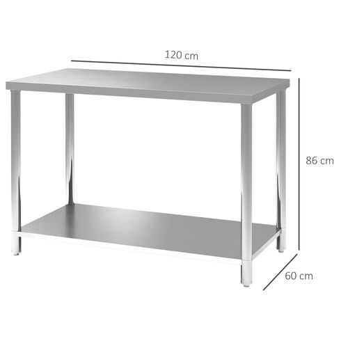 Table De Travail Acier Inox Avec Étagère 120 X 60 X 86 Cm