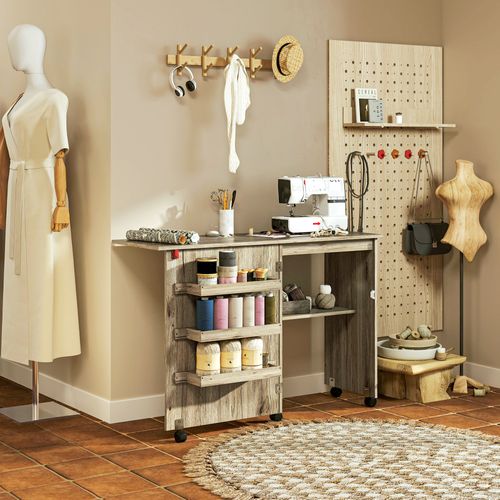 Table De Couture Pliable Sur Roulettes - Table à Rabat - 4 Étagères