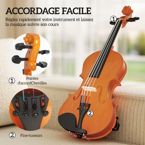 Violon 4/4 Pleine Grandeur Avec Étui Accordeur Épaulière Archet Colophane Cordes