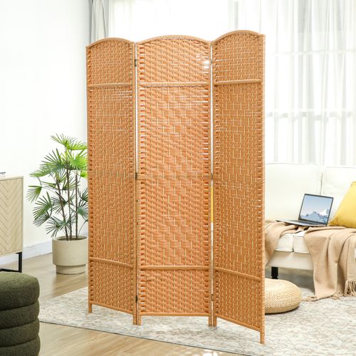 Paravent Intérieur 3 Panneaux Pliables En Bois Style Bohème Tissé
