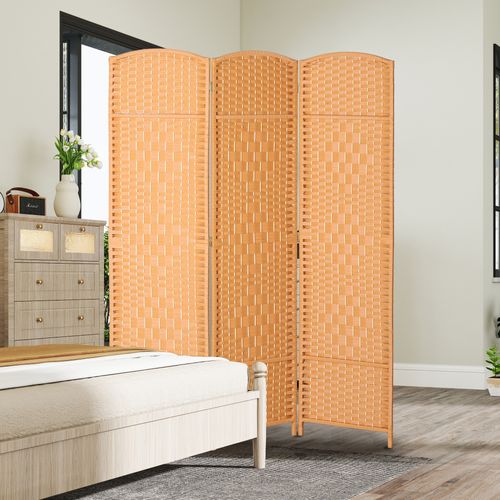 Paravent Intérieur 3 Panneaux Pliables En Bois Style Bohème Tissé