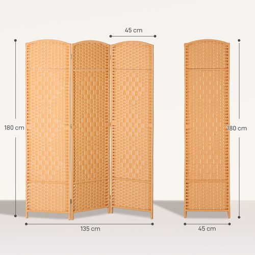 Paravent Intérieur 3 Panneaux Pliables En Bois Style Bohème Tissé