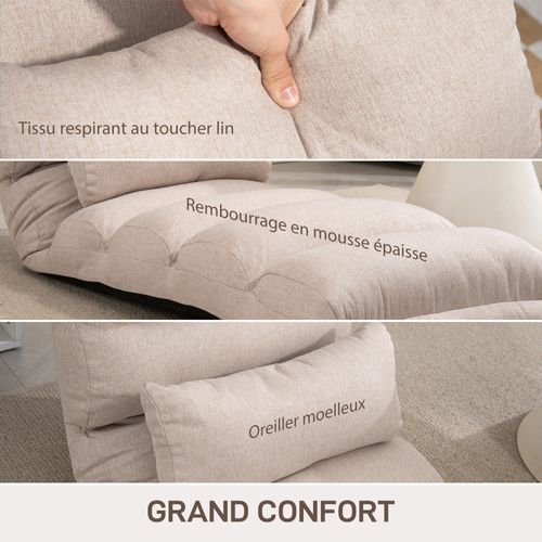 Fauteuil Paresseux Convertible Réglable Tissu Tohcer Lin Beige