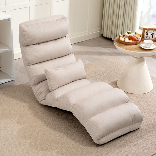 Fauteuil Paresseux Convertible Réglable Tissu Tohcer Lin Beige