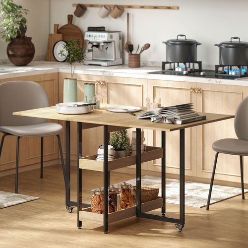 Table De Cuisine Rabattable Pliable 2-4 Personnes Avec Étagères