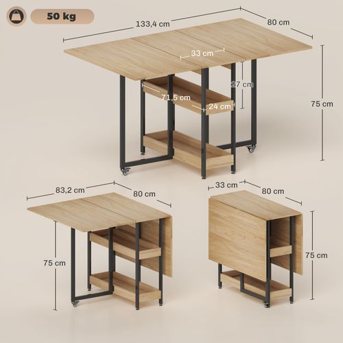 Table De Cuisine Rabattable Pliable 2-4 Personnes Avec Étagères