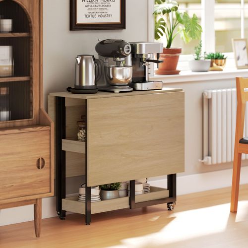 Table De Cuisine Rabattable Pliable 2-4 Personnes Avec Étagères