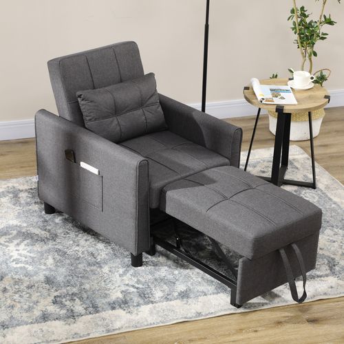 Fauteuil Convertible 3 En 1 Chaise Longue Lit Coussin Tissu Gris