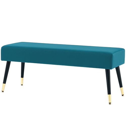 Banquette Style Art Déco Piètement Incliné Effilé Métal Noir Doré Velours Bleu Canard